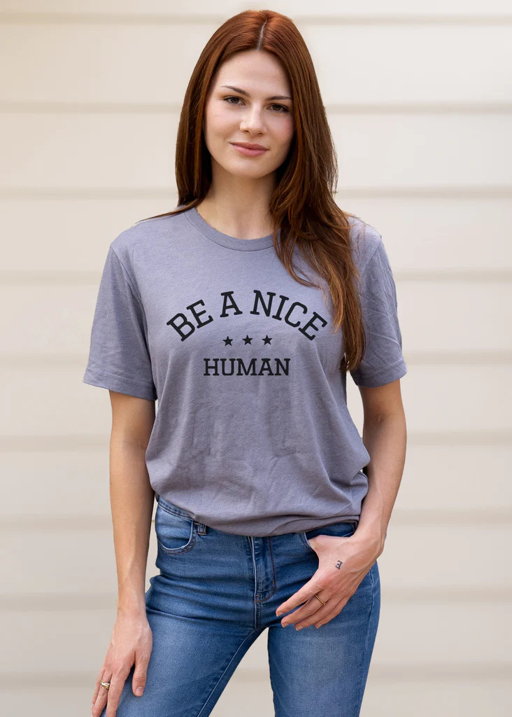 *STEAL* -BE A NICE HUMAN - UNISEX CREWNECK (COLOR: STORM) | BETTY RUKUS
