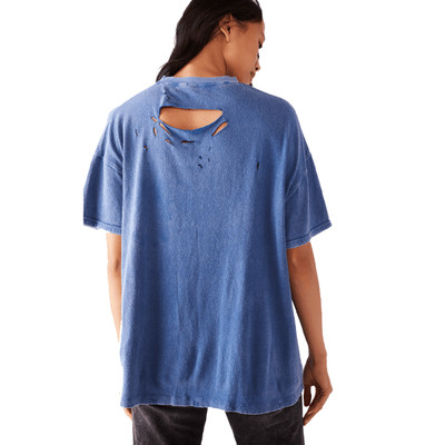 Free People Women's Belle Blue Short Sleeve Rubi Distressed T-Shirt Size XS | eBay US