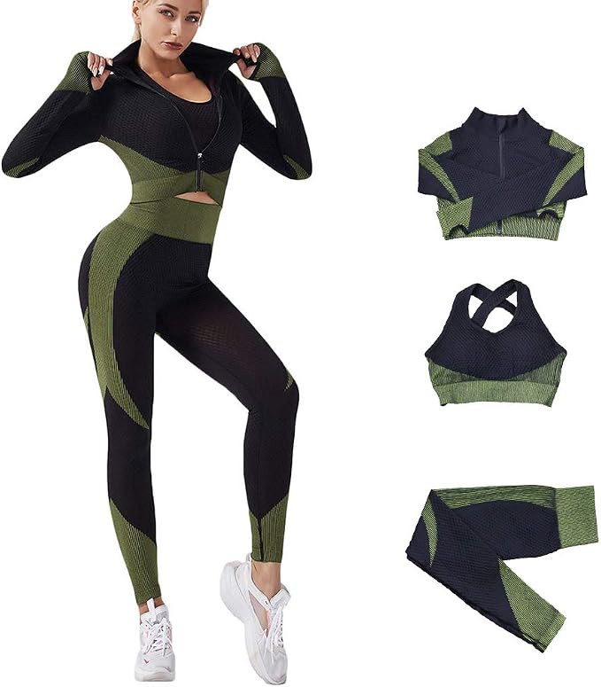 3pcs Seamless Outfit Workout Sets Gym for Women, Fitness Sports School Running Clothes Yoga Sport... | Amazon (US)