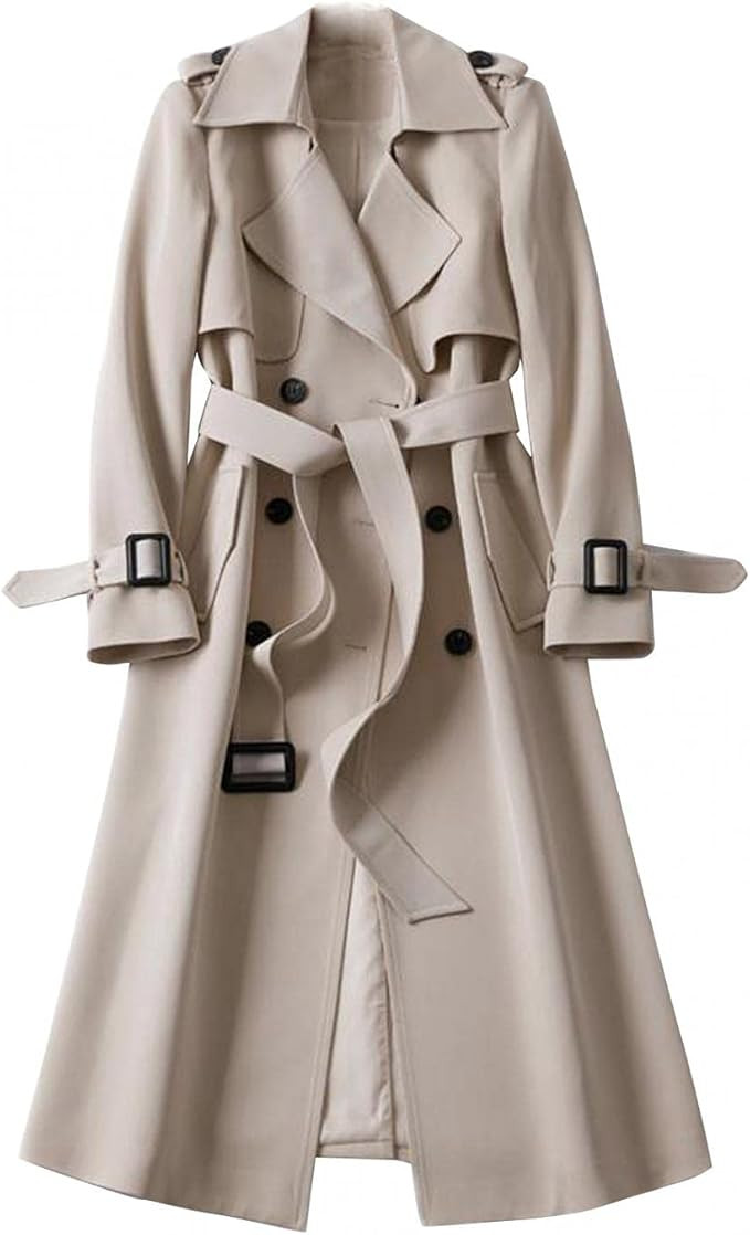 Lovor Women Basic Windbreaker Plus Size Belted Coat Overcoat Long Sleeve Trench Outwear Jacket Po... | Amazon (US)