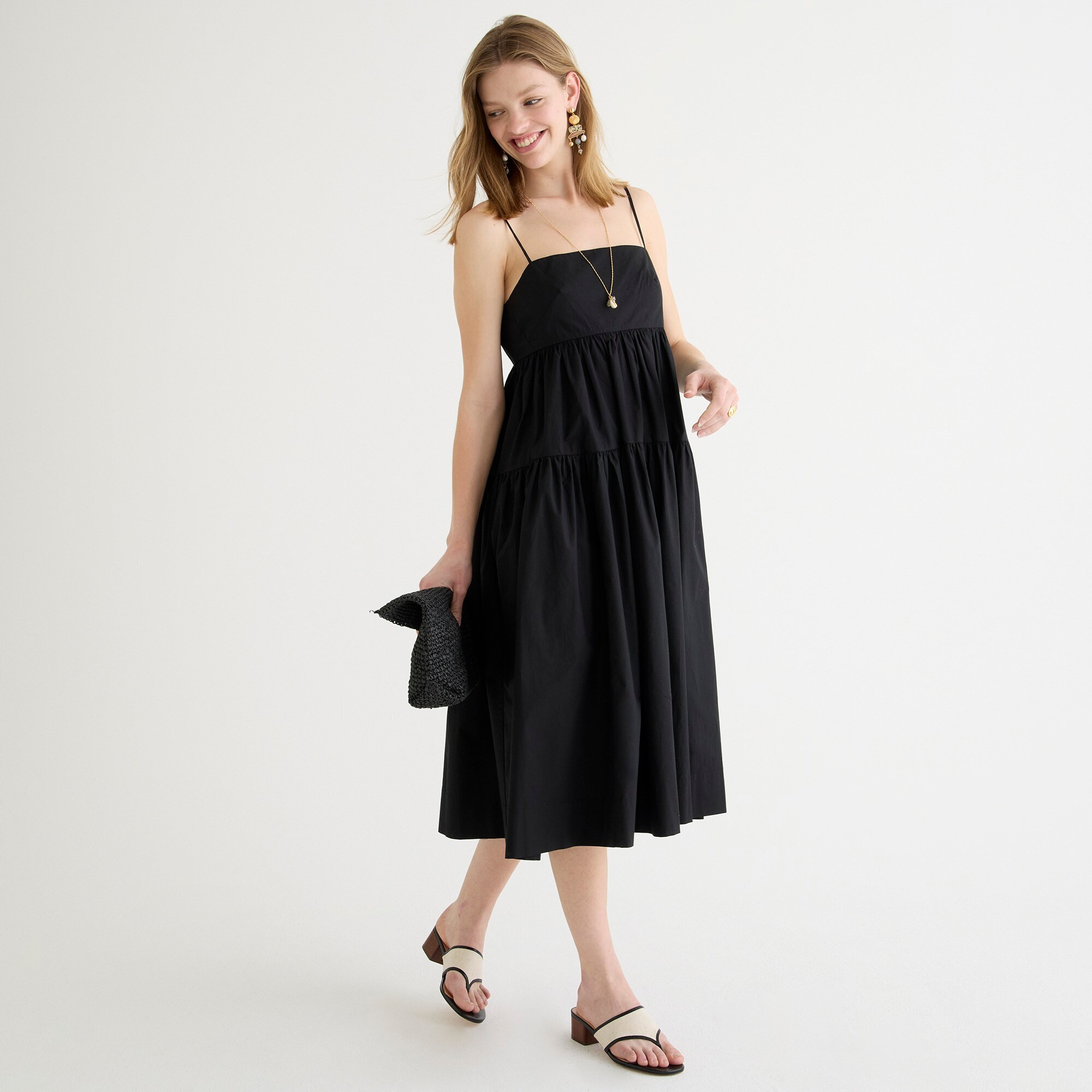 Tie-back tiered cotton poplin dress | J. Crew US