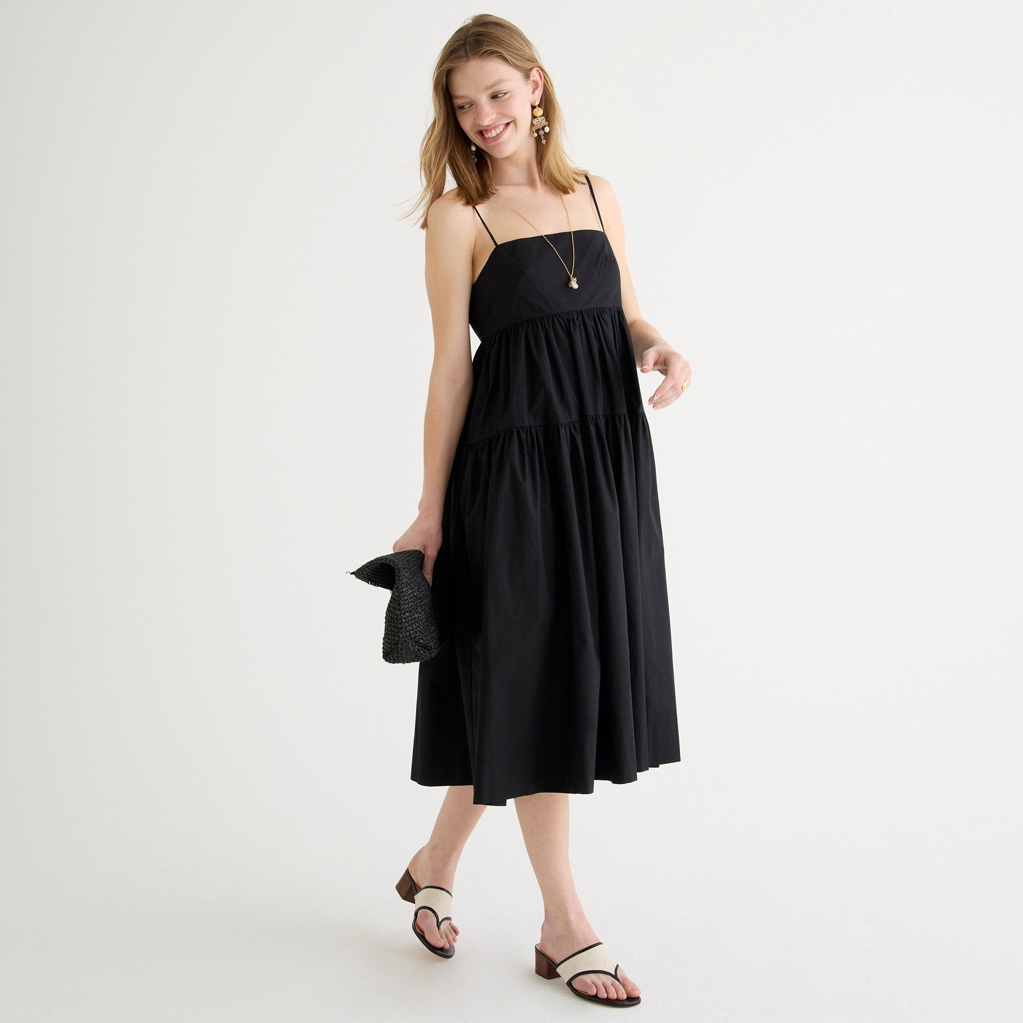 Tie-back tiered cotton poplin dress | J.Crew US