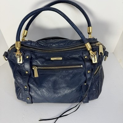 Rebecca Minkoff Leather Cupid Satchel Crossbody Blue Gold Hardware Dual Handles | eBay AU