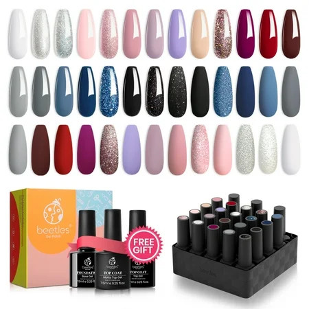 Beetles Gel Nail Polish Kit Modern Muse 23Pcs Gel Polish Soak off Nail Lamp Nude Gray Pink Blue Glit | Walmart (US)