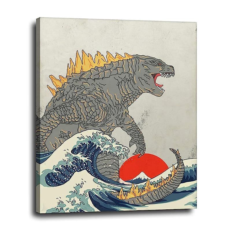 Great Wave Off Kanagawa Godzilla Canvas Art Print - Vintage Poster Wall Art for Bathroom, Bedroom... | Amazon (US)