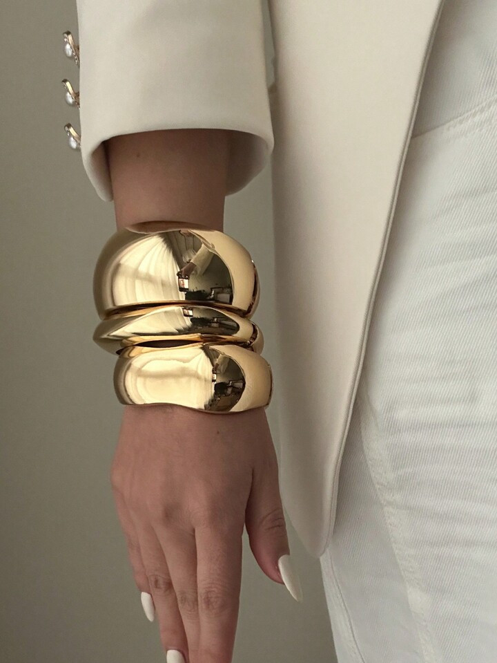 Exaggerated Asymmetrical Smooth Curve Bracelet Set, Versatile Metal Bracelet, Cross-Border Europe... | SHEIN