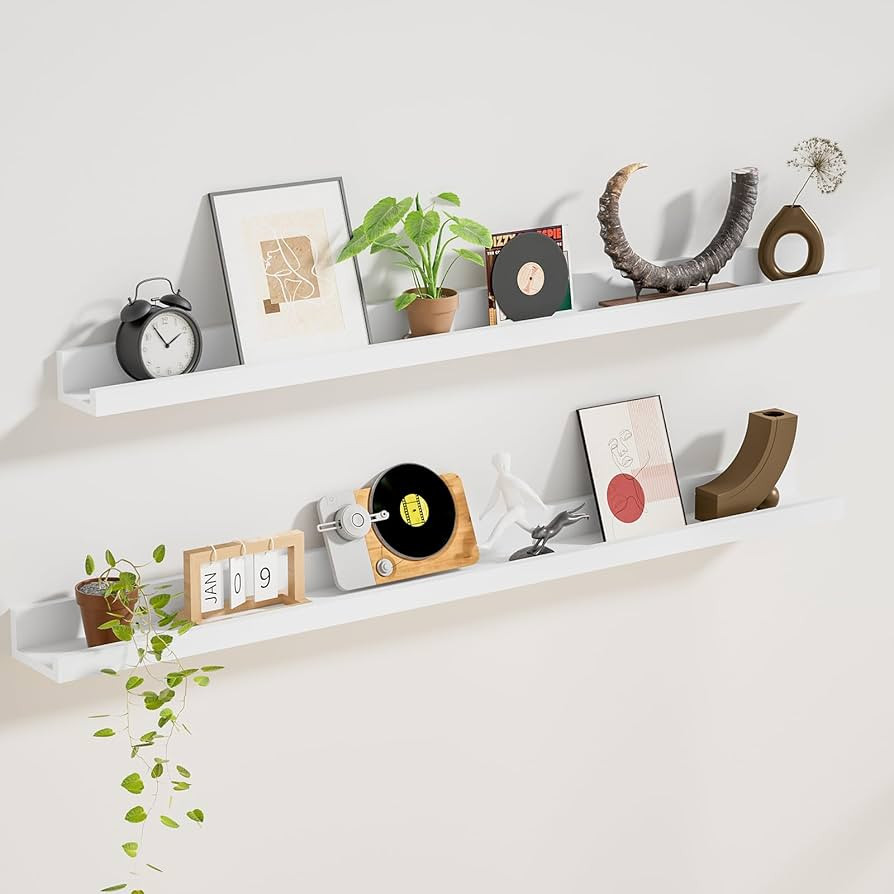 Floating Shelves for Wall Set 2 of 48 inches Picture Ledge Shelf 96 inches Totally,Solid Wood Whi... | Amazon (US)