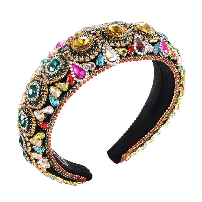 Rhinestone Padded Headband Baroque Crystal Embellished Hairbands Colorful Beaded Headbands Fashio... | Amazon (US)