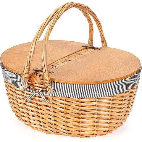 Hap Tim Wicker Picnic Basket for 2 with Lid - Unique Gifts Ideas for Couple, Engagement, Wedding,... | Amazon (US)