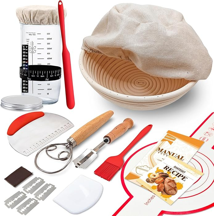 Complete Sourdough Starter Kit, Banneton Bread Proofing Basket with Glass Sourdough Starter Jar, ... | Amazon (US)