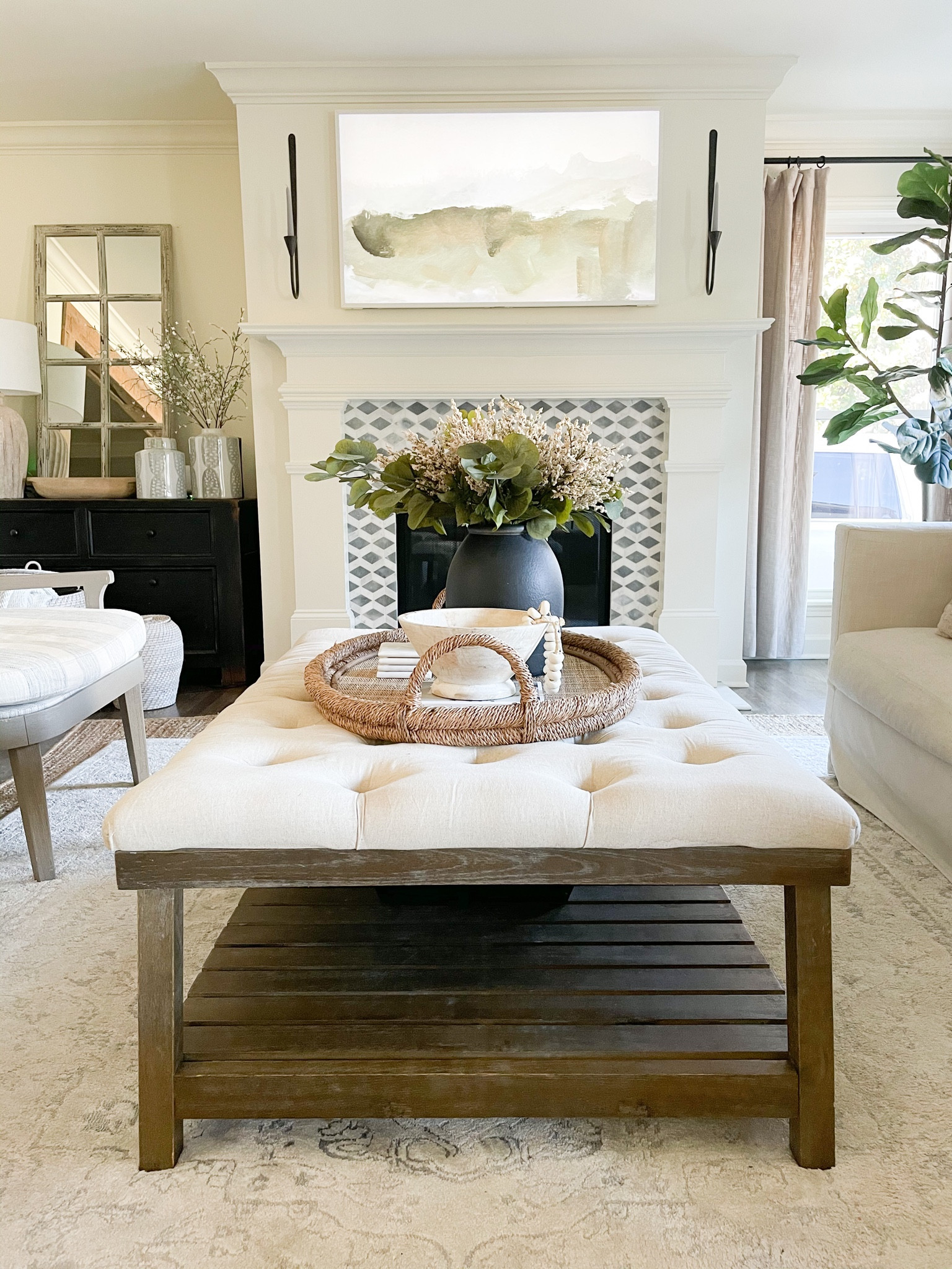 Living room decor, coffee table tray, decor tray, woven tray, home decor, transitional living room 

#LTKstyletip #LTKFind #LTKhome