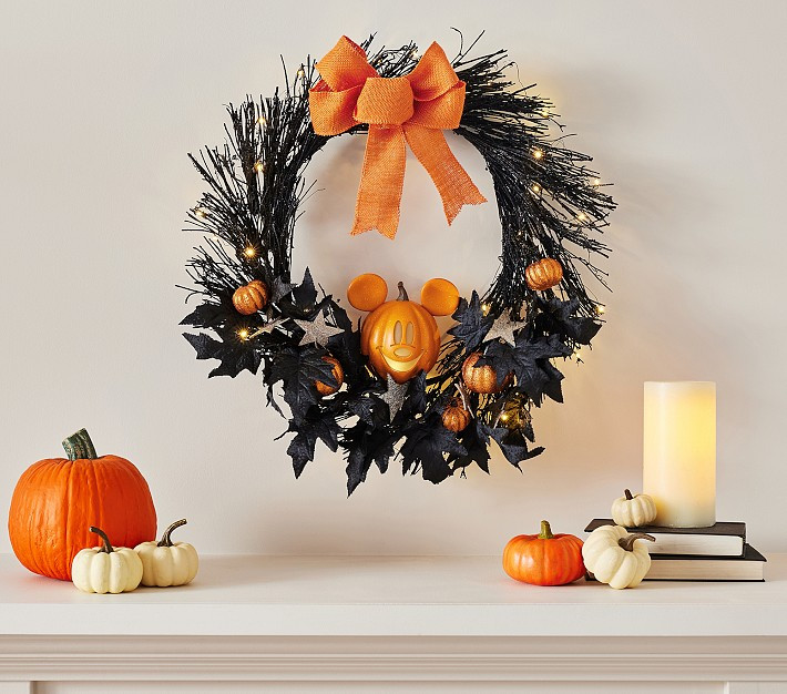 Disney Mickey Mouse Lit Pumpkin Wreath | Pottery Barn Kids