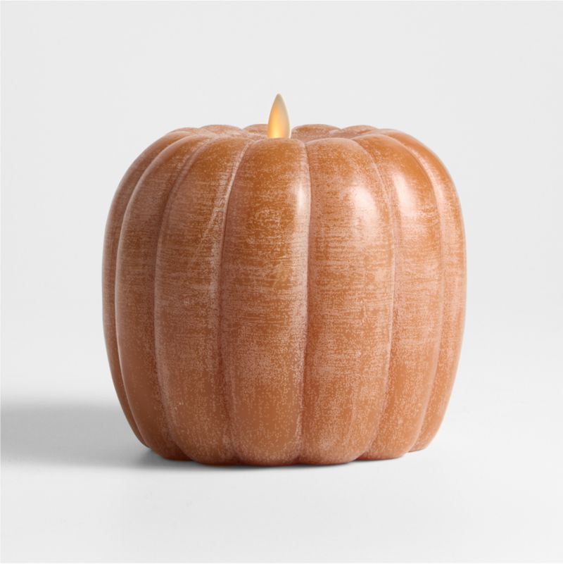 Flicker Flameless Orange Pumpkin LED Candle + Reviews | Crate & Barrel | Crate & Barrel