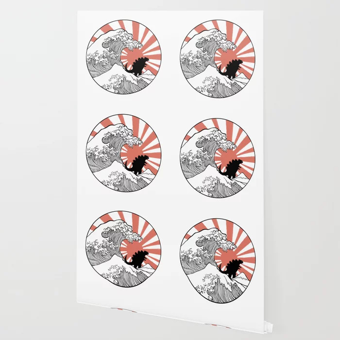 Godzilla Rising Sun The Great Wave Wallpaper | Society6