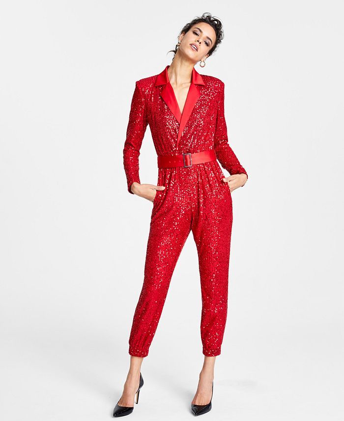 INC International Concepts Collared Sequin Jumpsuit, Created for Macy's & Reviews - Women - Macy'... | Macys (US)