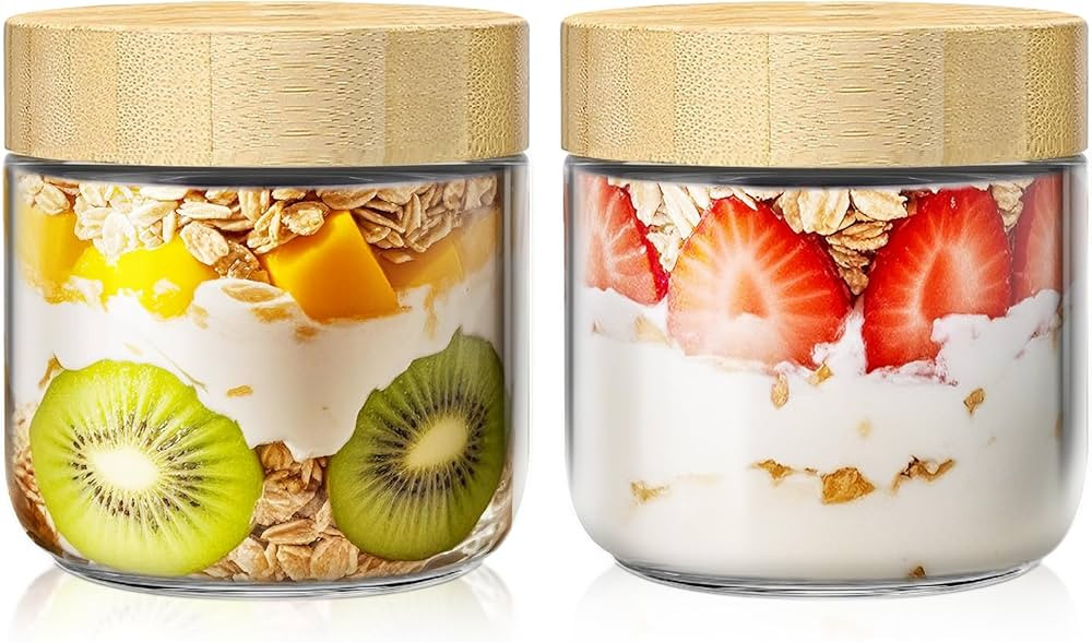 2 pack 10oz Overnight Oats Containers with Bamboo Lids, Glass Jars with Airtight Lids for Meal Pr... | Amazon (US)
