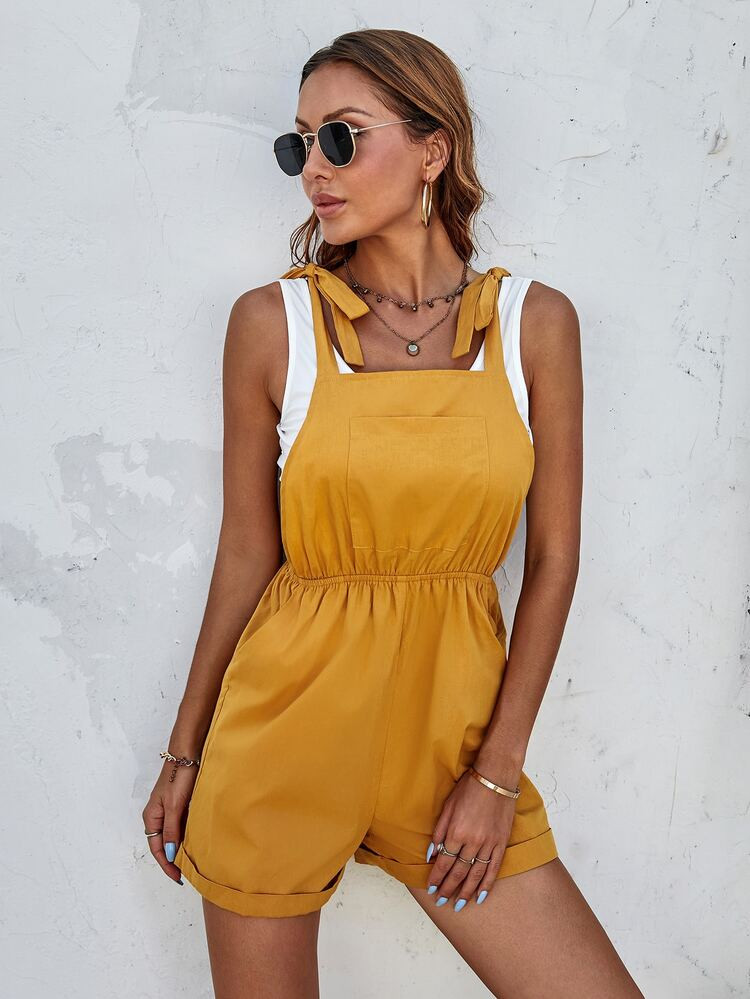 Tank Top & Knot Shoulder Romper | SHEIN