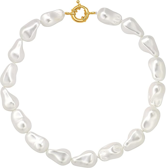 Seashell Pearl Necklace Single-Strand Handmade Beaded Necklaces for Ladies Dainty Faux Pearl Wedd... | Amazon (US)