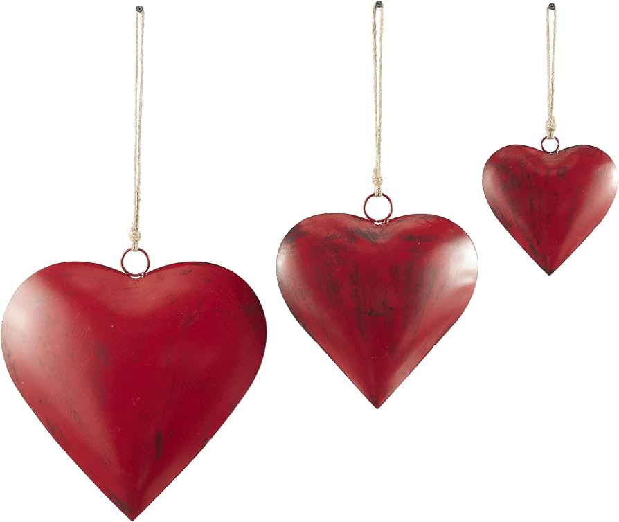 Deco 79 Red Metal Heart Decorative Bells with Hanging Rope Set of 3 20", 17", 12" | Amazon (US)