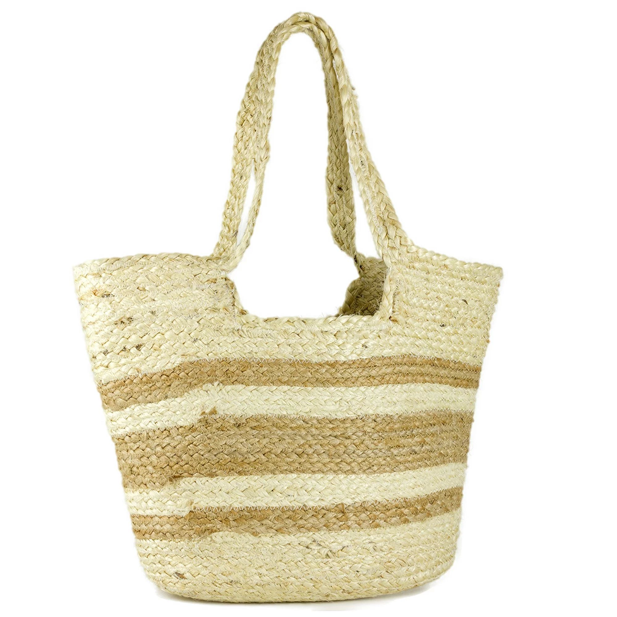 Women's Striped Woven Jute Beach Tote Bag with Double Handle | Walmart (US)
