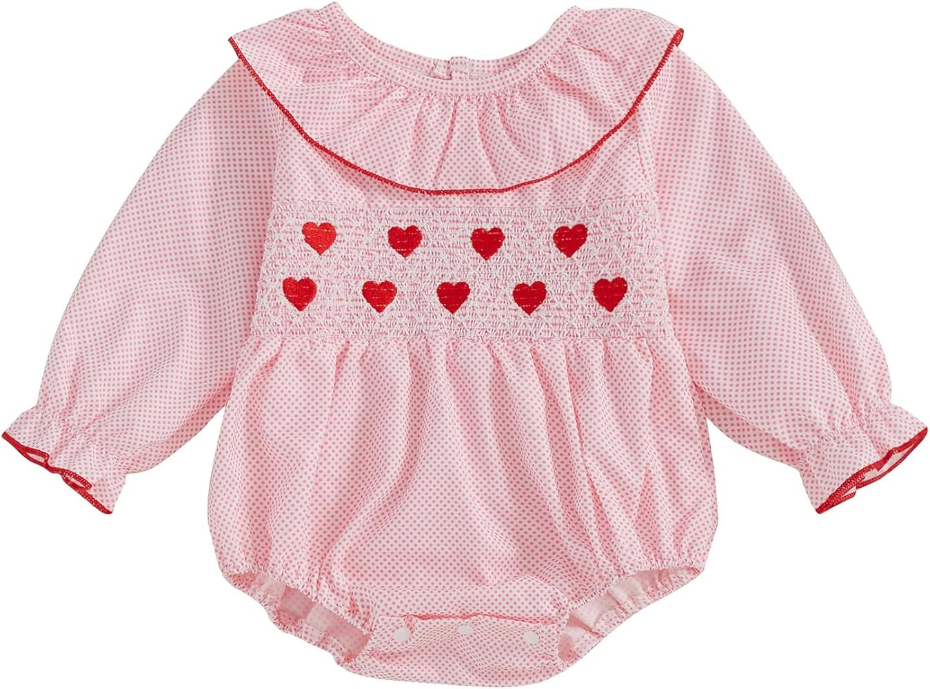 My First Valentines Day Baby Girl Outfit Newborn Heart Smocked Bubble Romper Bodysuit Cute Valent... | Amazon (US)