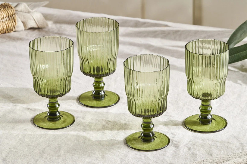 Fali Wine Glasses - Olive - Set of 4 | Trouva (Global)