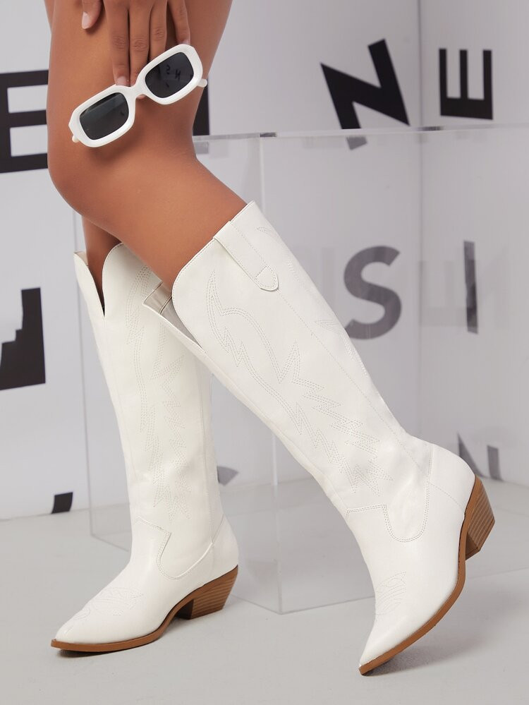 Metallic Below Knee Pull On Cowboy Boots | SHEIN