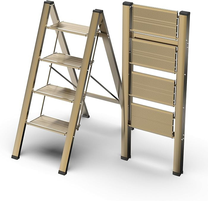 FlyGeneral 4 Step Ladder, Folding Ladder Stool, Gold | Amazon (US)
