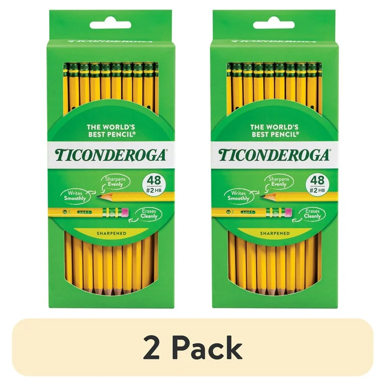 (2 pack) Ticonderoga Premium Wood Pencils, Sharpened #2 Lead, Yellow, 48 Count, 0.20 Lead Size | Walmart (US)