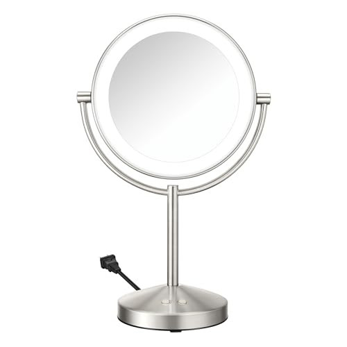 Conair Lighted Makeup Mirror, Double-Sided LED Vanity Mirror with 1X/10X Magnification, 3 Light Settings, 3 Modes, 360° Rotation, Satin Nickel Finish | Amazon (US)