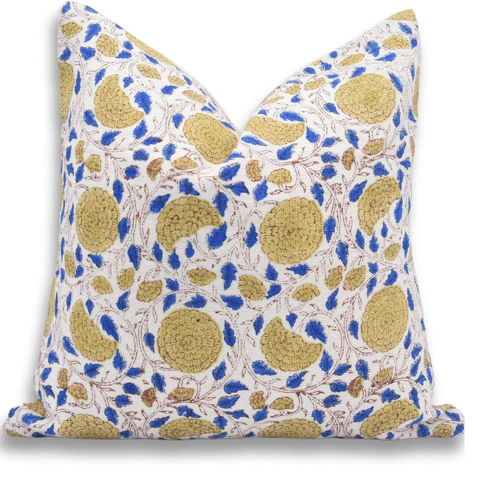 Fabdivine Block Print Throw Pillow Cover, 14x36 Inch Off White Linen Decorative Cushion Cover, Fl... | Walmart (US)