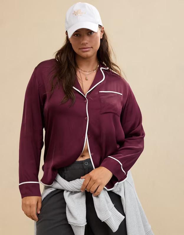 Aerie Off-Duty Satin Piping Shirt | Aerie