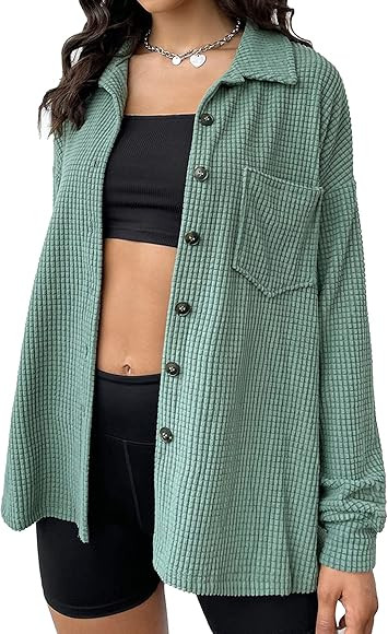 Women's Waffle Knit Button Down Shirts Tunic Long Button Up Shirt Blouse Top | Amazon (CA)