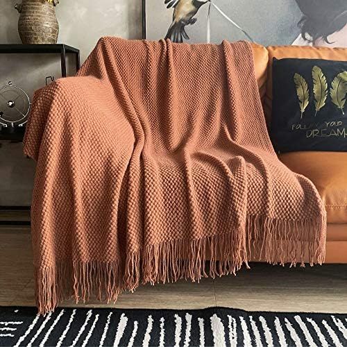 Amazon.com: LOMAO Knitted Throw Blanket with Tassels Bubble Textured Lightweight Throws for Couch... | Amazon (US)