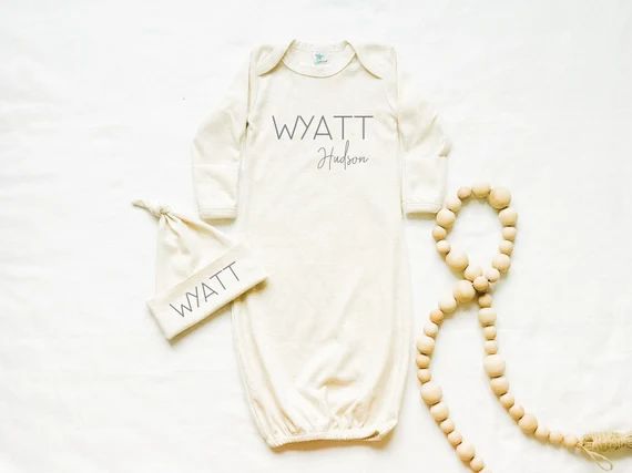 Baby Boy Girl Personalized Coming Home Outfit, Unisex Baby Gown Set with Name, Baby Sleeper Gown ... | Etsy (US)
