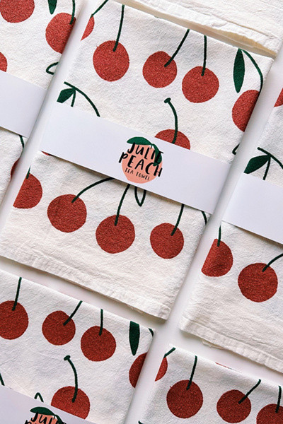 Julie Peach Glitter Cherries Tea Towel | Urban Outfitters (US and RoW)