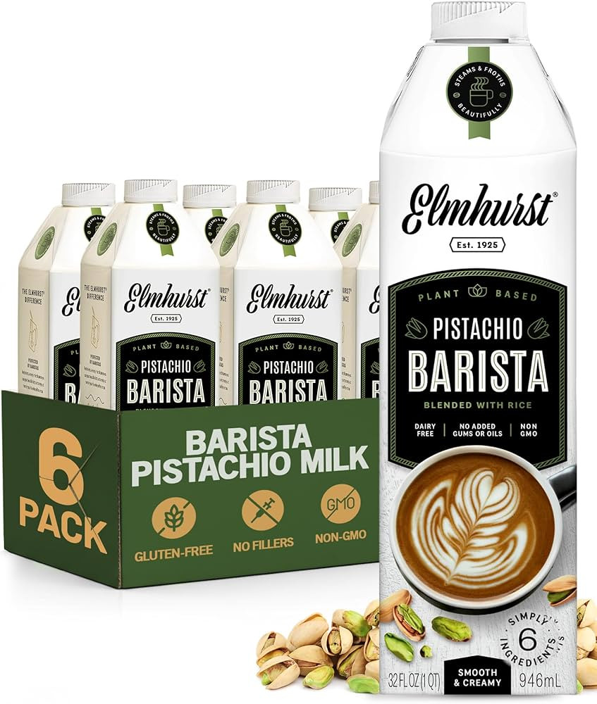 Elmhurst 1925 Pistachio Milk Barista Edition \u2013 32 Ounce (Pack of 6) Plant-Based, Vegan, Dair... | Amazon (US)