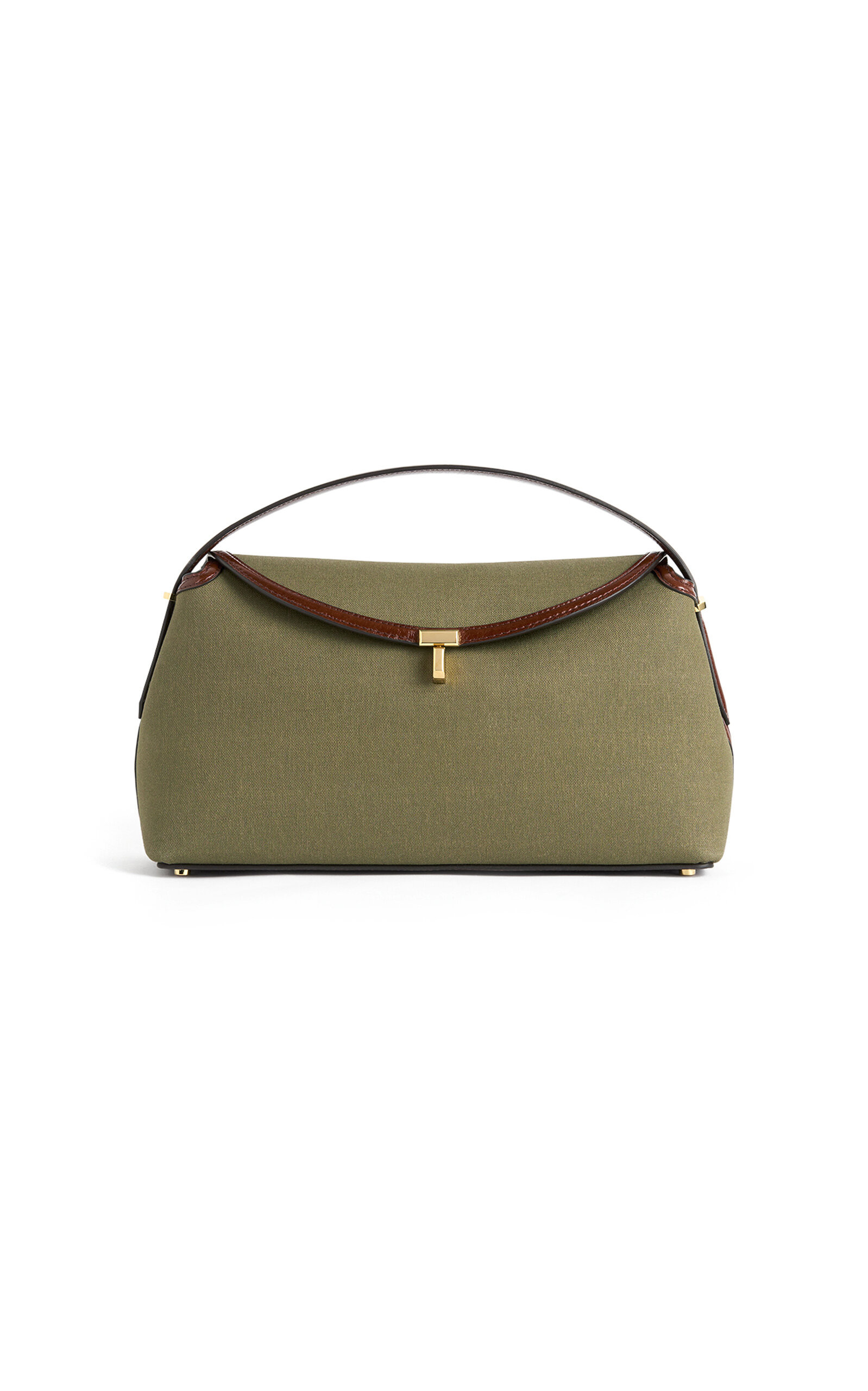 Toteme - T-Lock Leather-Trimmed Canvas Top Handle Bag - Green - OS - Moda Operandi | Moda Operandi (Global)