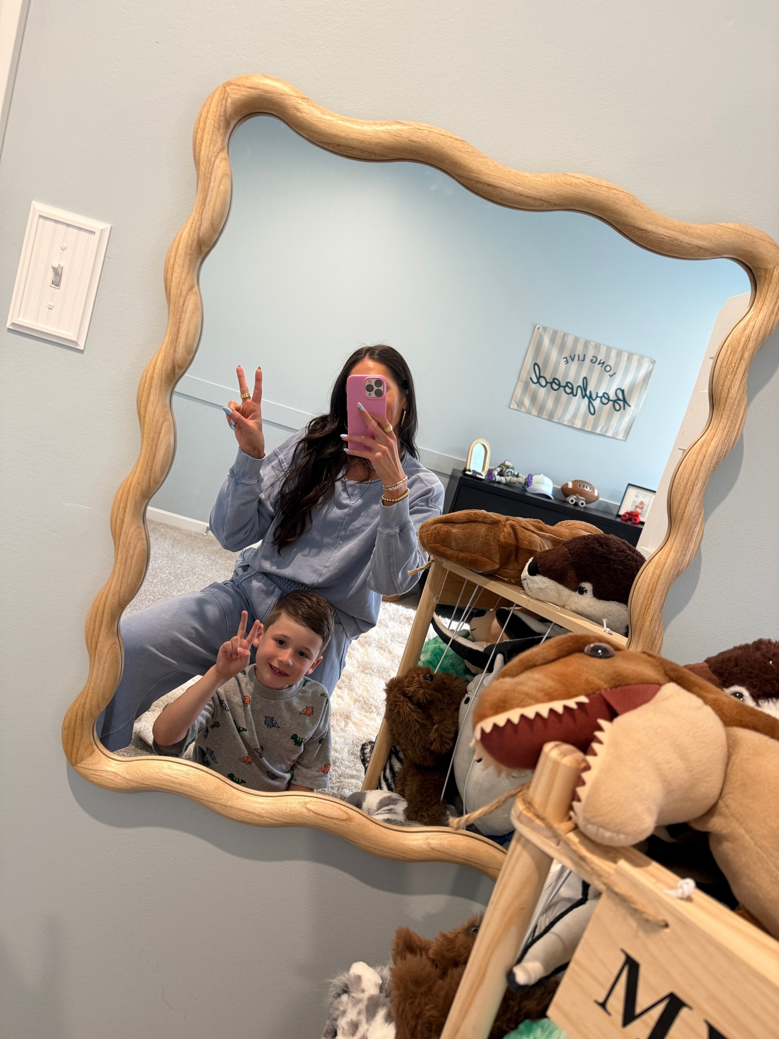 Linking this cute mirror I found for Easty’s room 
I love this aerie set I’m wearing a small 
Big boy bedroom 
Stay tuned for the full reveal 🩵