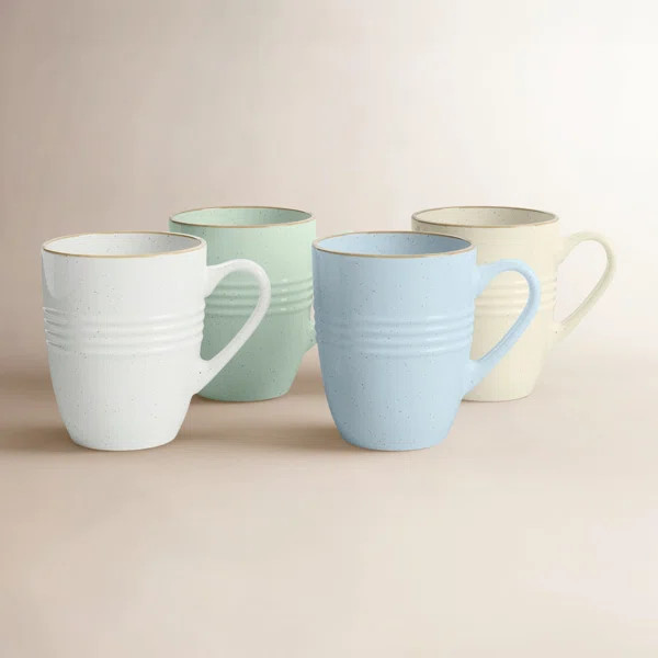 Birch Lane Kestwick 14oz Stoneware Coffee Mug Set (Set of 4) | Birch Lane