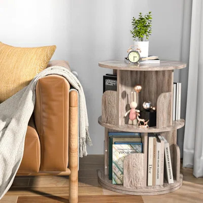 Small Rotating Bookshelf, 2 Tier Revolving Bookcase 360° Display Round Bookshelf Narrow Swivel Corner Book Shelf | Wayfair North America
