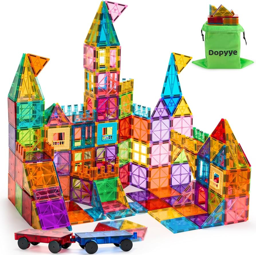 Dopyye 132 PCS Magnetic Tiles Building Blocks with 2 Cars | Amazon (US)