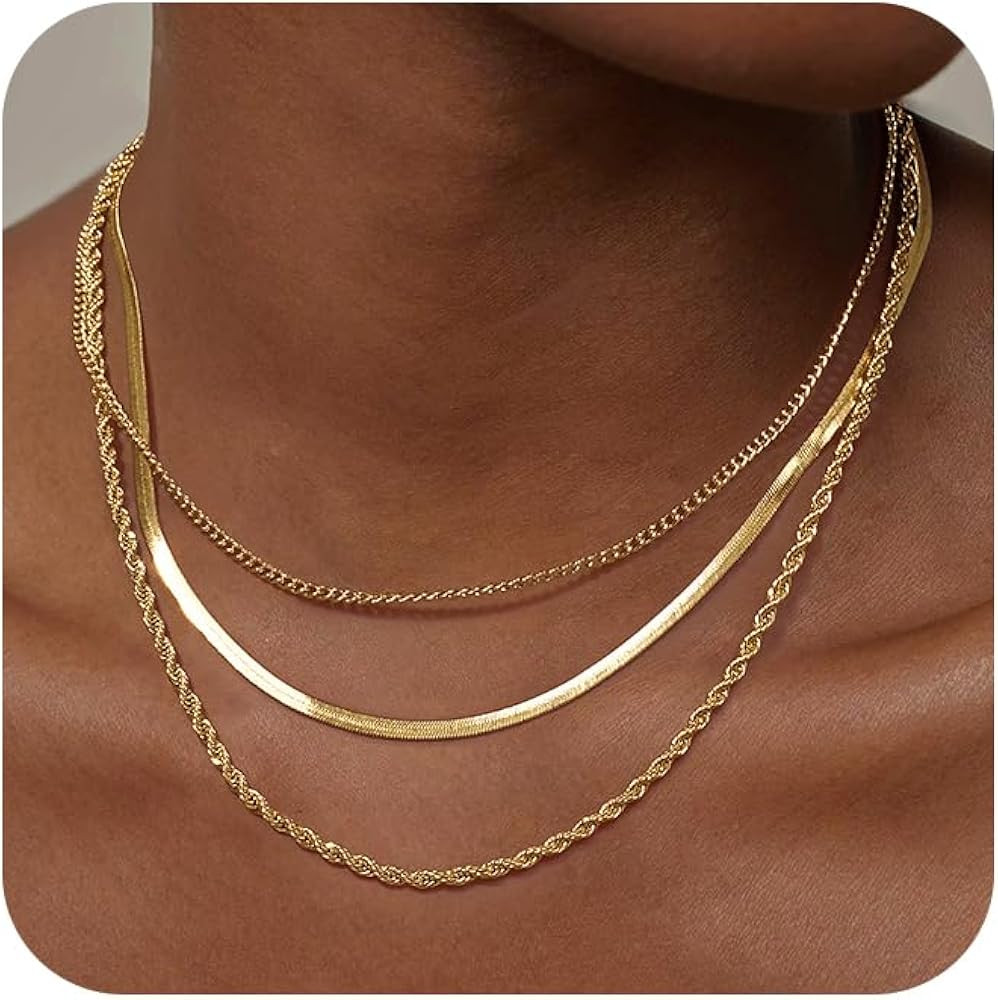 Freekiss Women's Layered Necklace Set - 3 Piece Dainty Gold Jewelry for Everyday Stacking | 14K G... | Amazon (US)