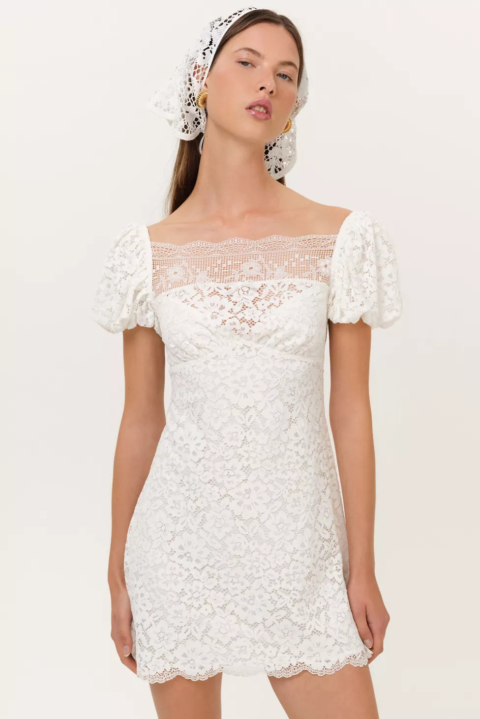 For Love & Lemons Jacqueline Puff Sleeve Lace Mini Dress | Urban Outfitters (US and RoW)