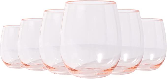 KX-WARE 18-ounce Acrylic Stemless Wine Glasses, set of 6 Coral Pink | Amazon (US)