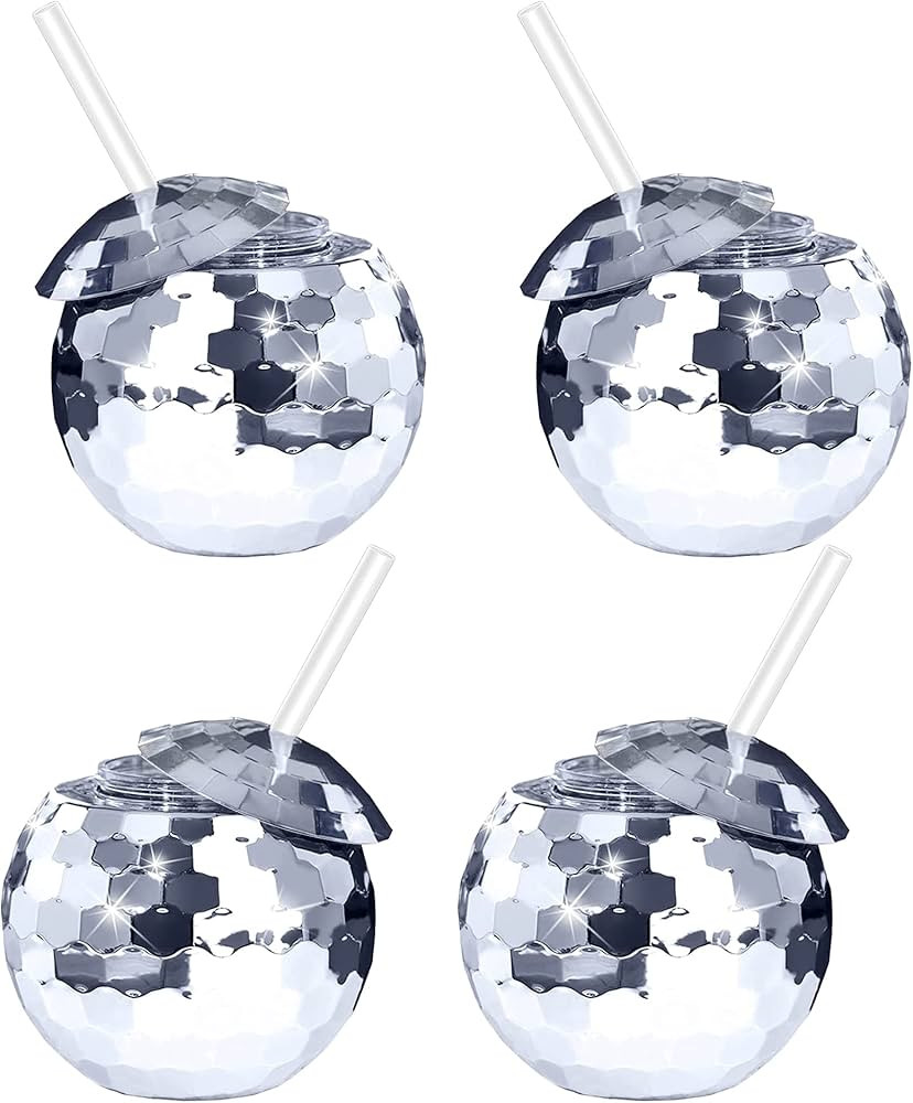 A set of 4 disco ball cups silver Straws -, 19 oz pairs of straws, disco ball cups are suitable f... | Amazon (US)