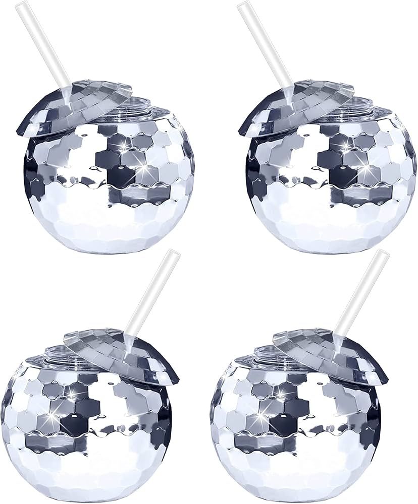 A set of 4 disco ball cups silver Straws -, 19 oz pairs of straws, disco ball cups are suitable for  | Amazon (US)