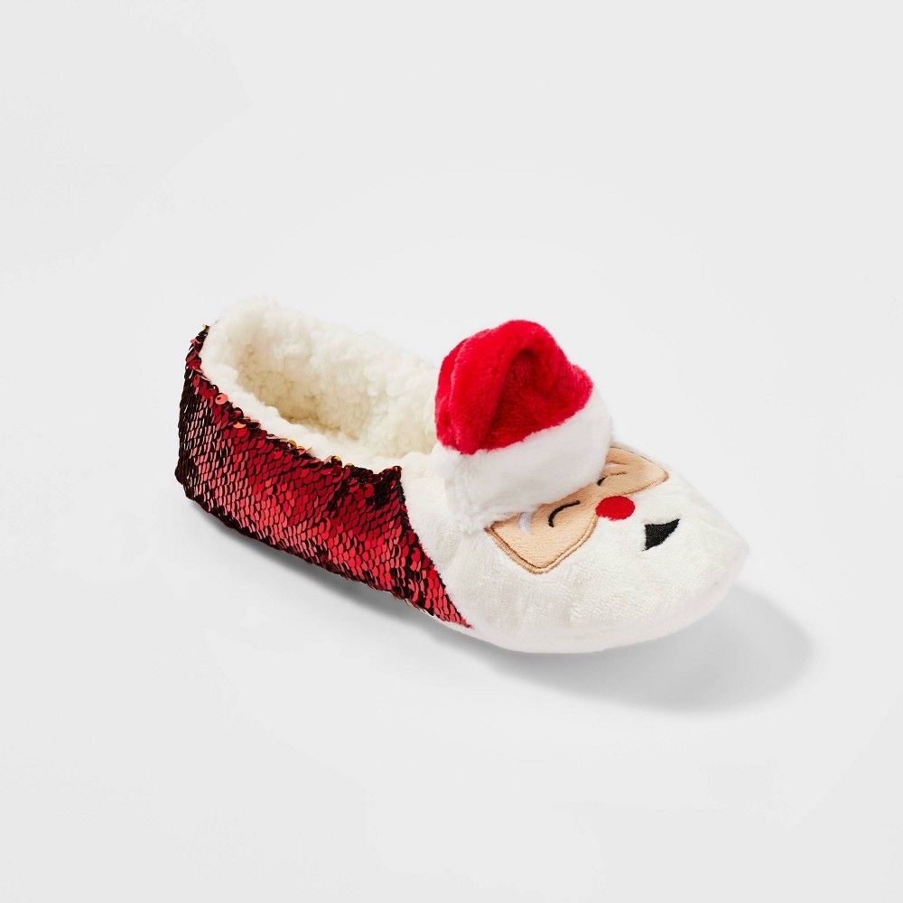Women's Santa Flip Sequins Holiday Pull-On Slipper Socks - Wondershop Red/Gold M/L | Target