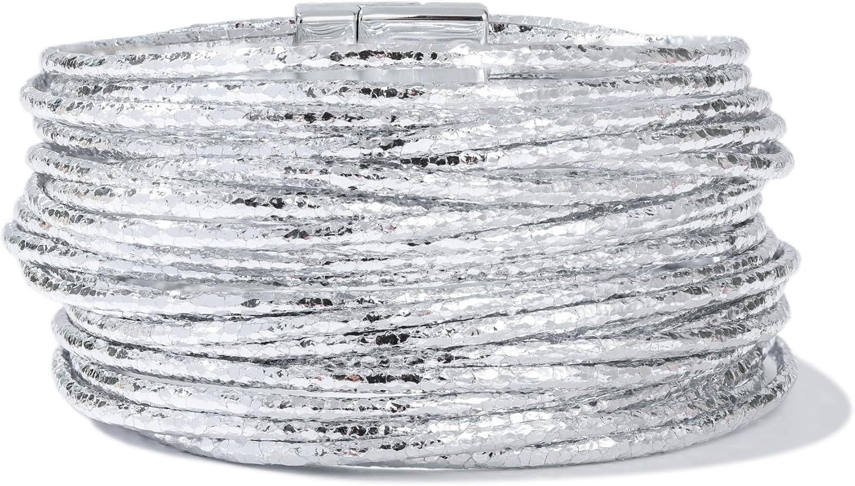 FANCY SHINY Boho Leather Bangle Bracelets Stackable Layer Wrap Strand Bracelets with Magnetic Cla... | Amazon (US)