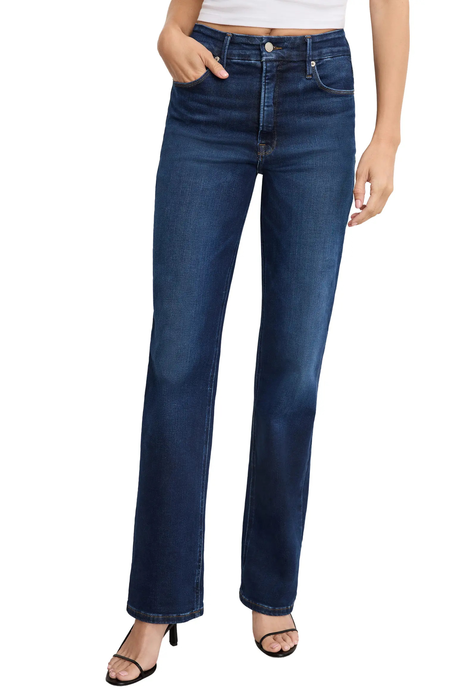 Good American Soft-Tech Straight Leg Jeans (Women) | Nordstrom | Nordstrom
